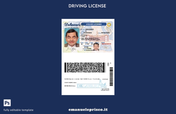 verified style Modello di patente di guida USA Delaware in stile verificato template